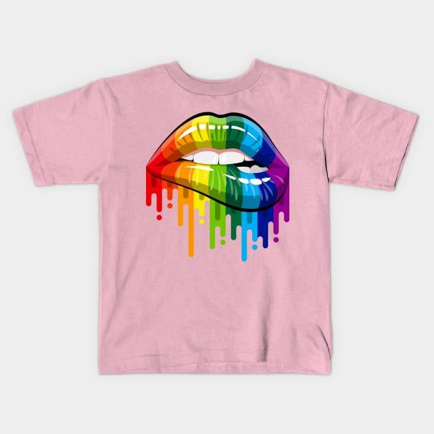 Rainbow Lips Kids T-Shirt by kimmieshops